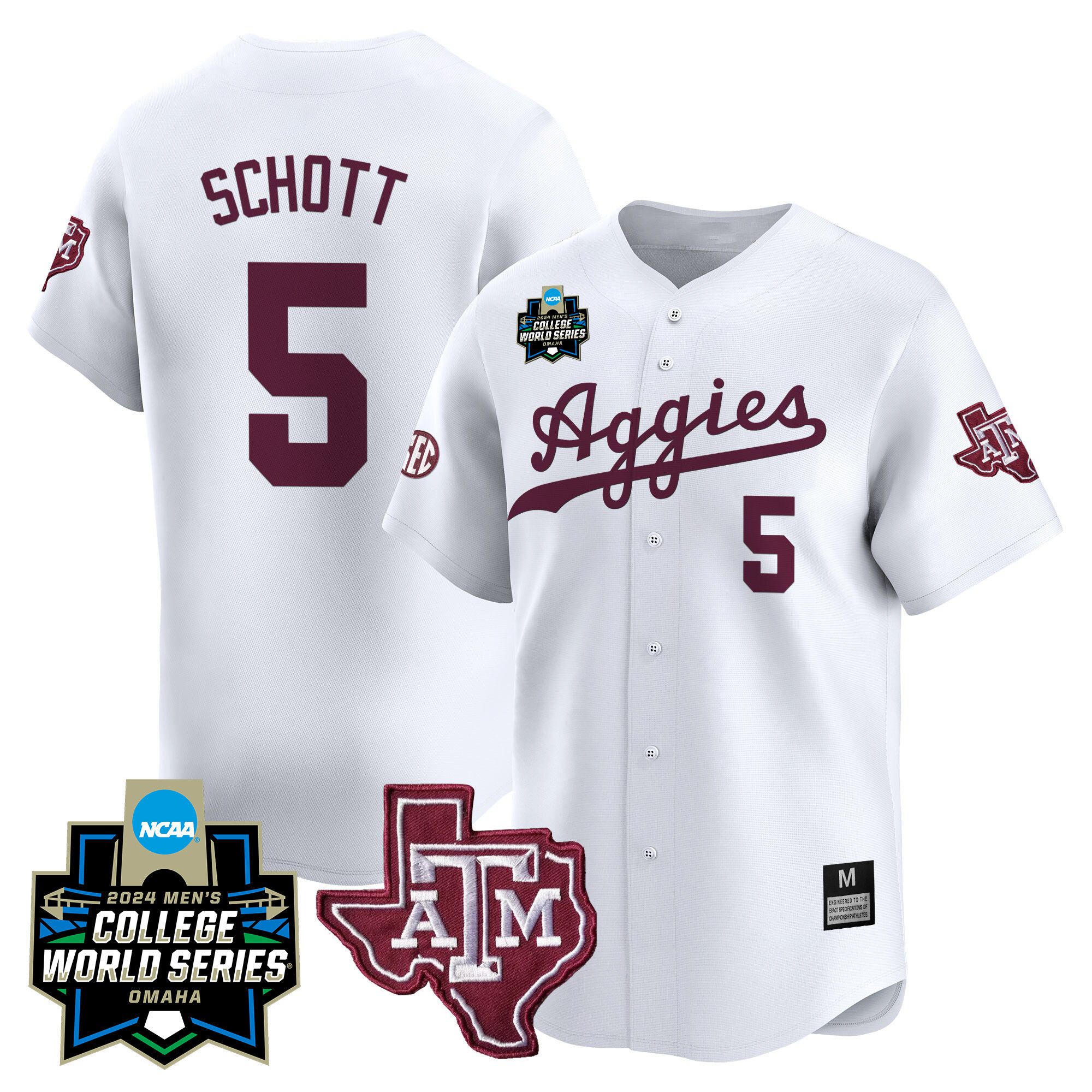Men Texas A&M Aggies #5 Schott White 2024 College World Series Vapor Premier Limited NCAA Jersey->indianapolis colts->NFL Jersey